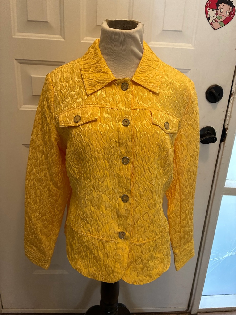 erin london Bright Yellow Textured Button-Up Jacket